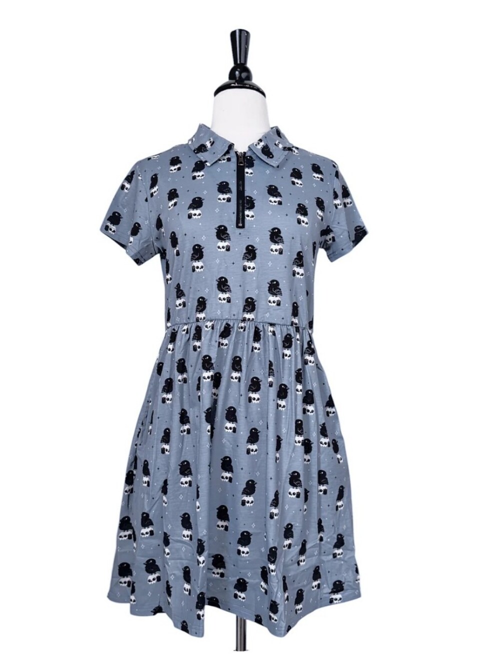 NWT Em & Sprout Crow & Skull Zipper Babydoll Dress